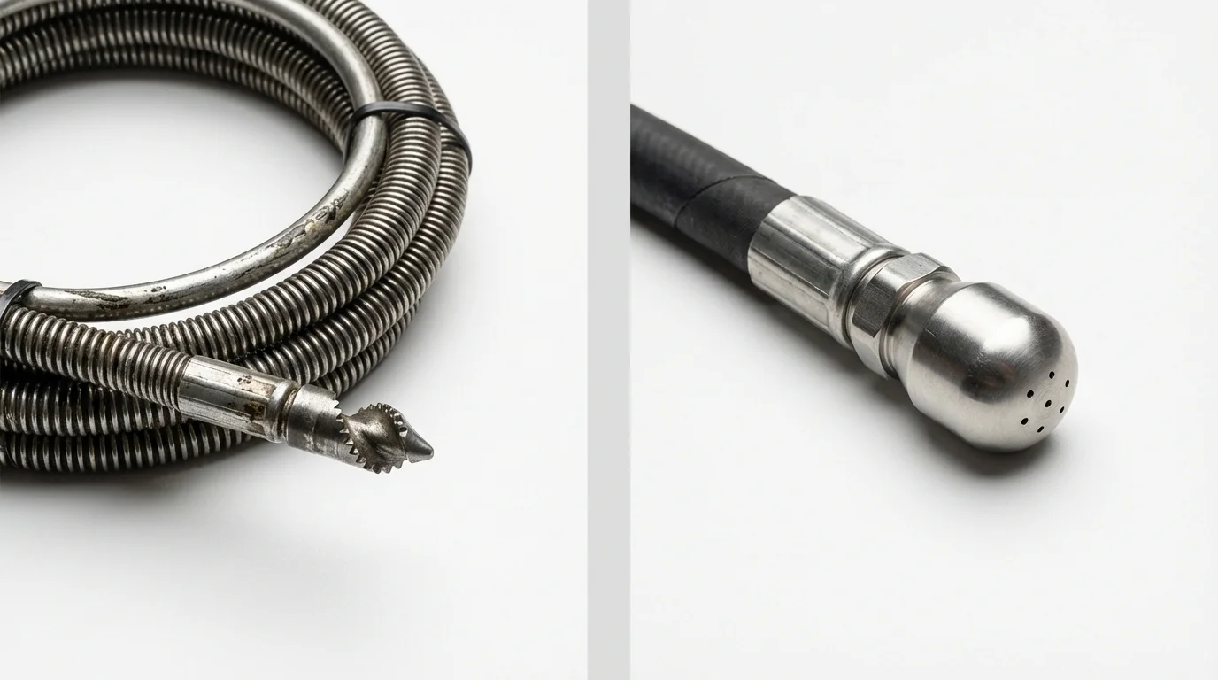 Drain snake cable and hydro jetting nozzle used for drain cleaning in Longview, TX
