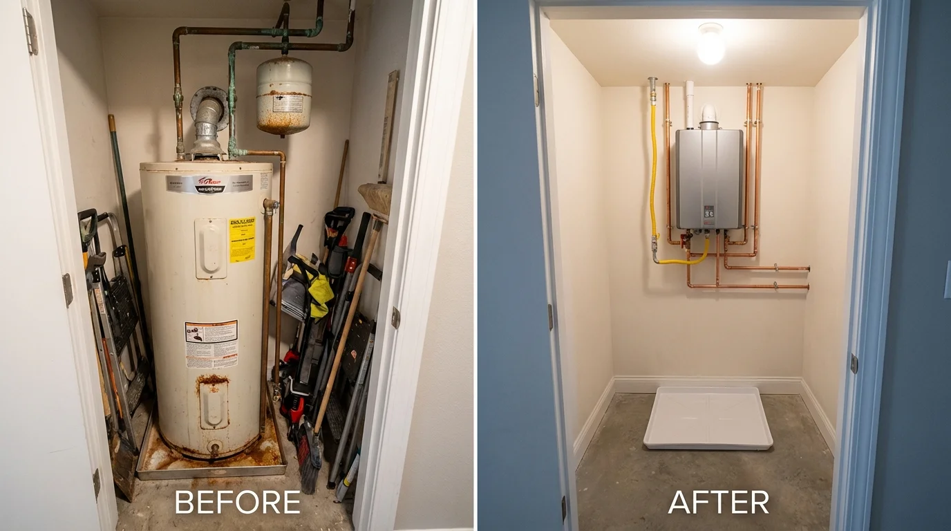 Tank water heater versus wall-mounted tankless unit comparison for Longview, TX homeowners
