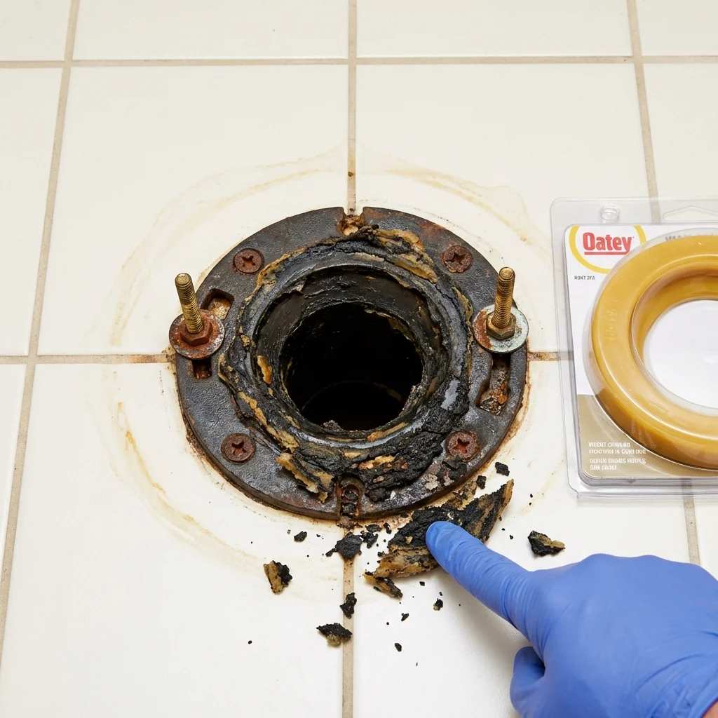 Failed wax ring showing water seepage at the base of a toilet in a Longview, TX home