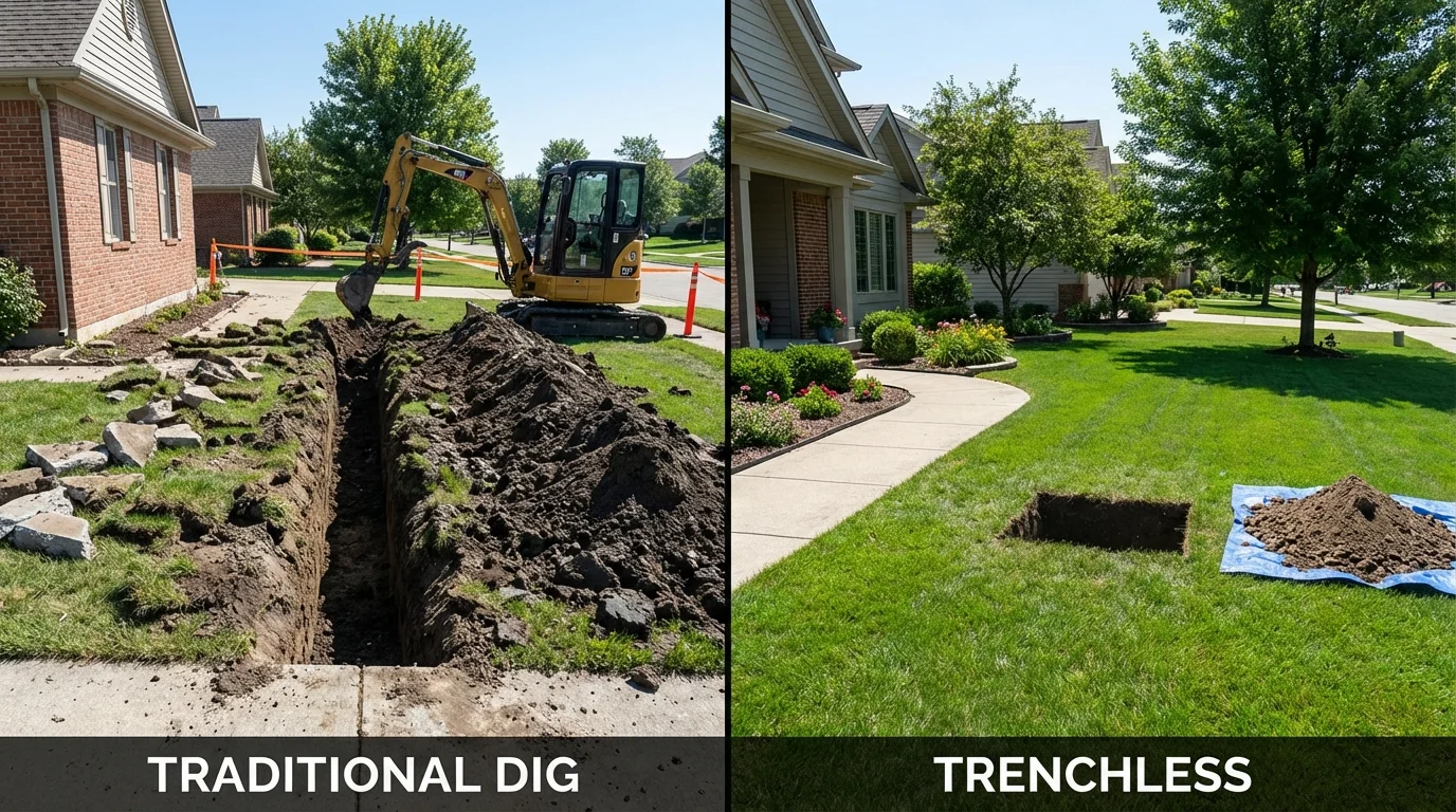 Trenchless sewer repair with minimal yard damage versus traditional excavation in Longview, TX